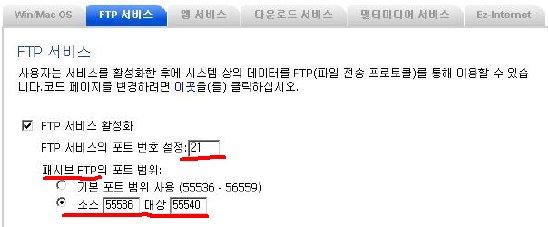 FTP 설정 화면