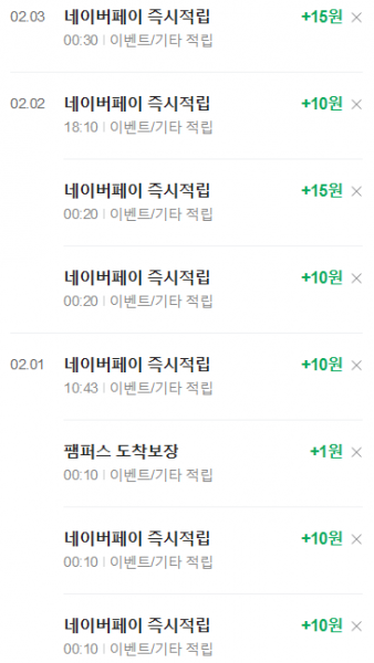 적립된 네이버 페이 포인트